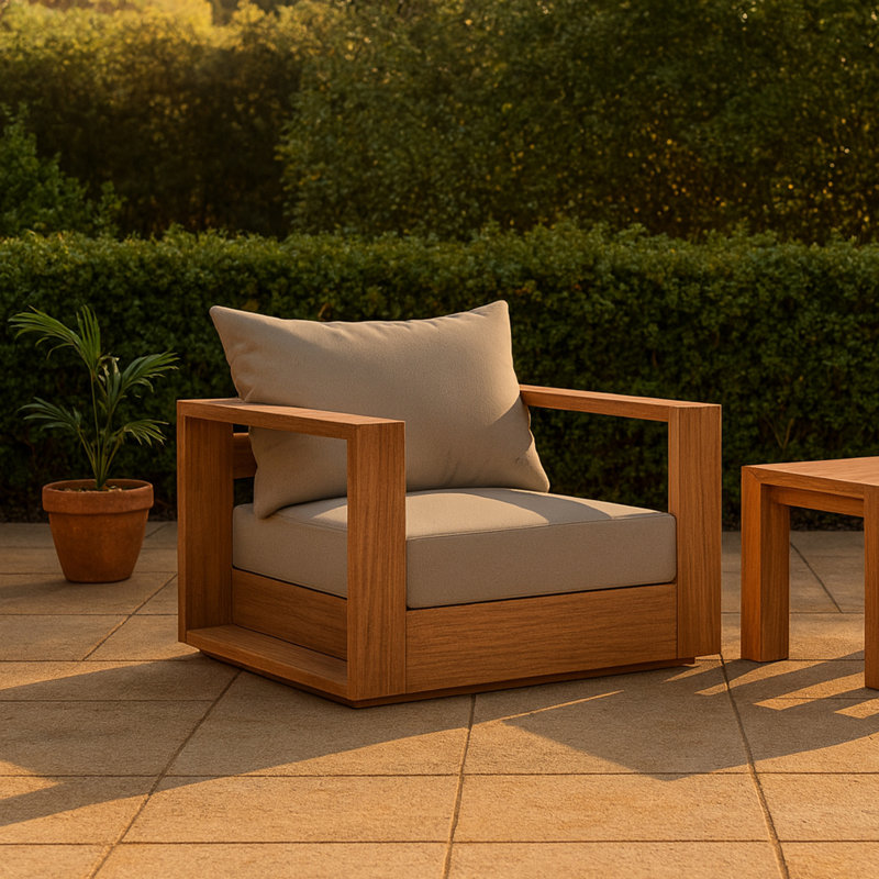 Tulum Teak Patio Chair with Cushions, Gray