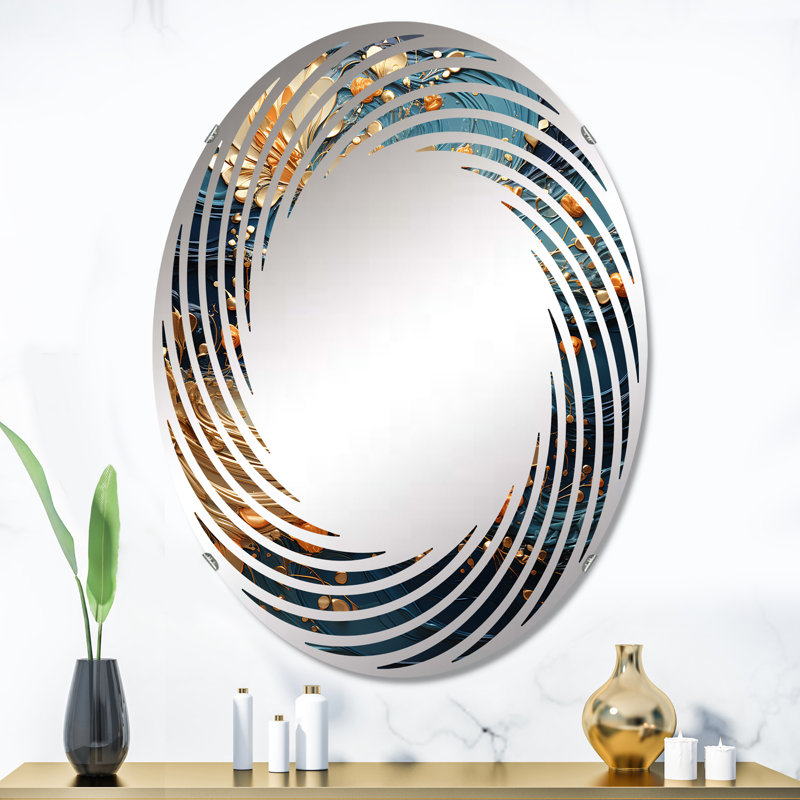 Golden Sapphire Surge I - Miroir mural en spirale MIR106043 O, 35,4 po x 23,6 po
