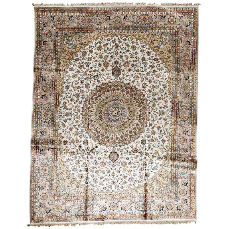 Tapis oriental noué à la main ivoire / brun