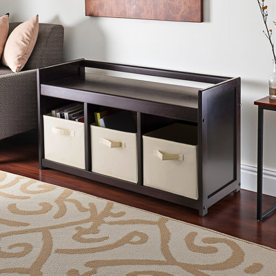 Banc de rangement Shirely 4 pièces avec 3 paniers en tissu pliables bruns, H 20,66 po x l 37,19 po x P 13,35 po