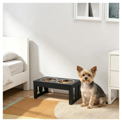 Mangeoire pour chien surélevée avec bols doubles, support pour animaux surélevé pour chiens de taille moyenne, panneau de fibres à densité moyenne noir et structure en acier