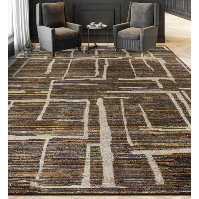 Tapis doré et brun de haute qualité noué à la main