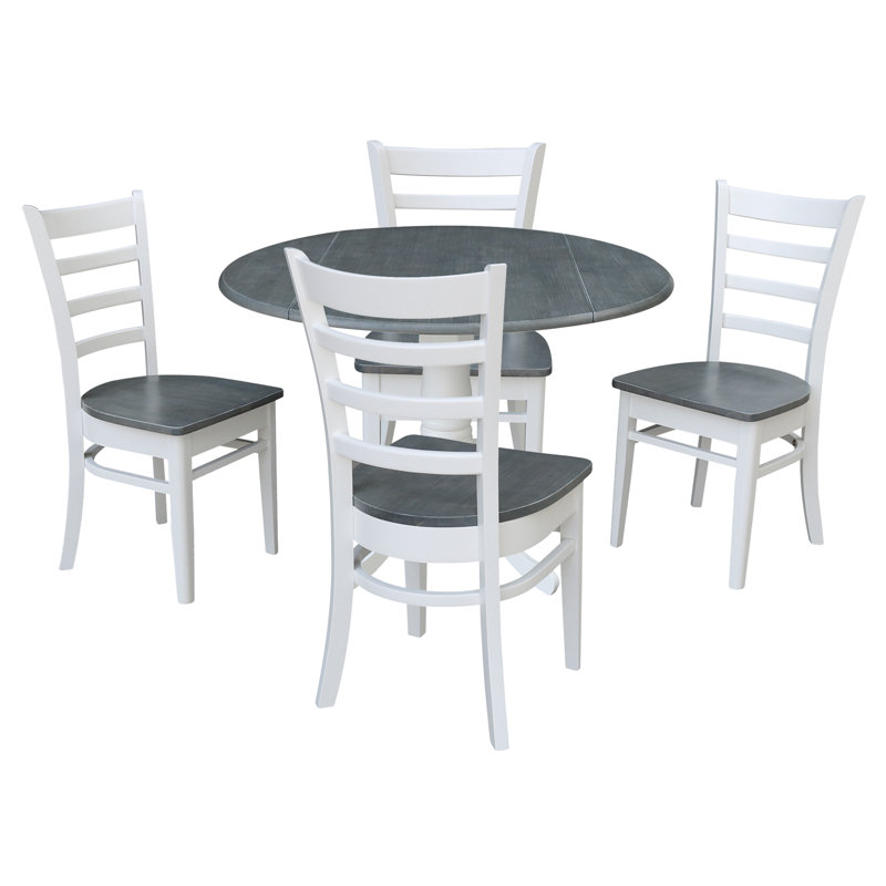 Kimmya Solid Wood Solid Wood Top Pedestal Dining Set, White/Heather Gray