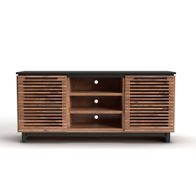 Meuble télé 63 po, pour téléviseur jusqu'à 70 po, sans assemblage, console en peuplier noir 63 po, compatible, assemblage et bois