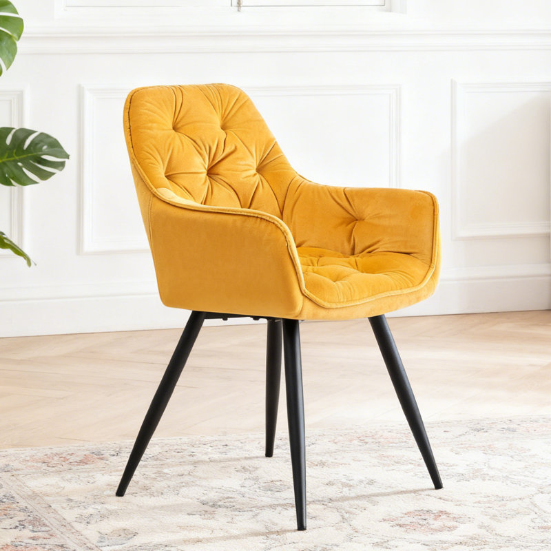Irie Single Velvet Upholstered Dining Chair with Arm, Yellow