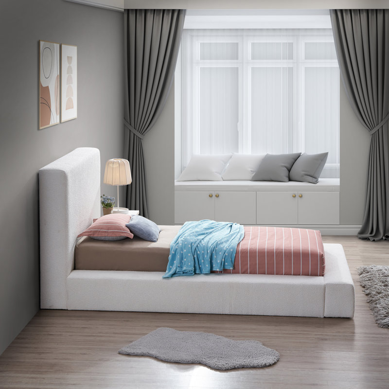 Issaias Upholstered Panel Storage Bed, Cream Boucle Fabric, Twin