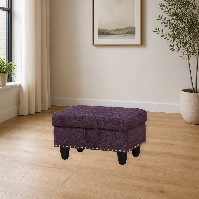 Pouf de rangement en lin amarante