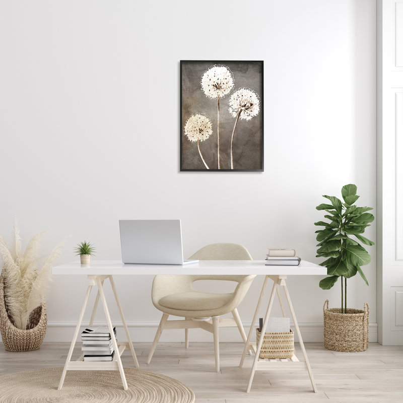" Fluffy Dandelion Plants Wildflower ", 30" H x 24" W x 1.5" D, Midnight Black Framed Giclee