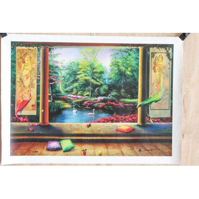 Paradise by Orlando Quevedo Garden Terrace Scene With Swans and Pillars, 30"x21"
