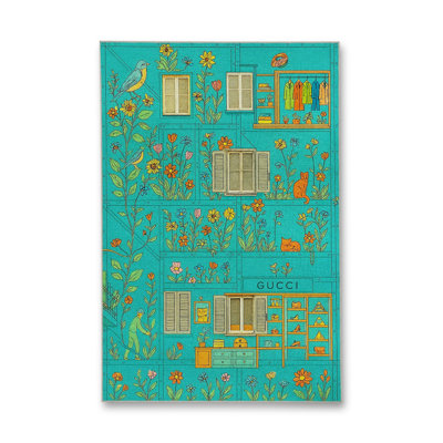 Tapis bleu tissé lavable rétro Mosso