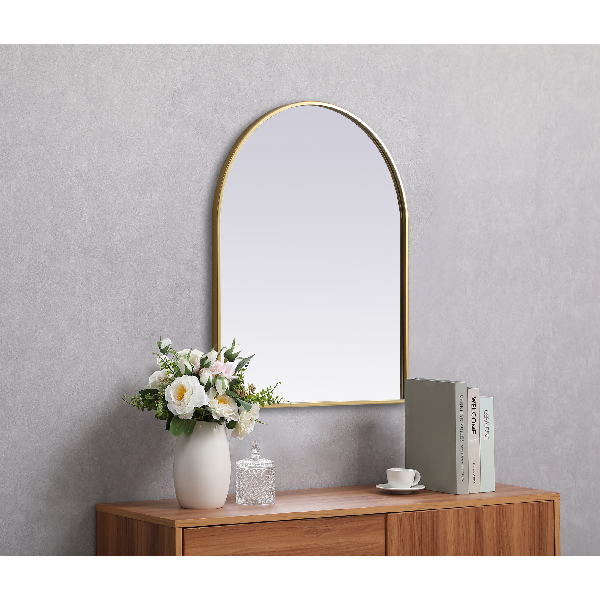 Sabine Metal Arch Wall Mirror, 30" x 24", Brass