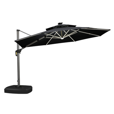 12' Round Double Top Solar Powered Lighted Cantilever Umbrella With Wheeled Base,Gray