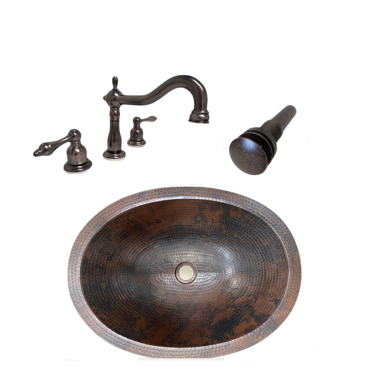 16" Oval Copper Bath Sink With Faucet & Pop-up Drain