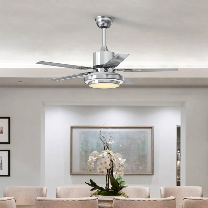 Modern Stainless Steel Silver Ceiling Fan, 42" Wide