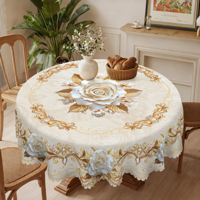 Champagne Floral Pattern Design Machine-Washable Polyester Tablecloth