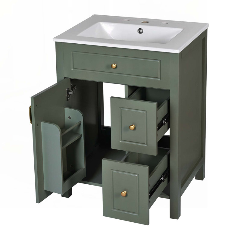 Meuble-lavabo de rangement avec lavabo en céramique, Gris