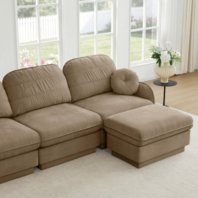 Canapé 105 po en chenille de 105 po, coussins ronds exquis et coussins de dossier matelassés, pieds de base encastrés, assise ergonomique, assemblage facile, canapé à assise profonde pour le salon