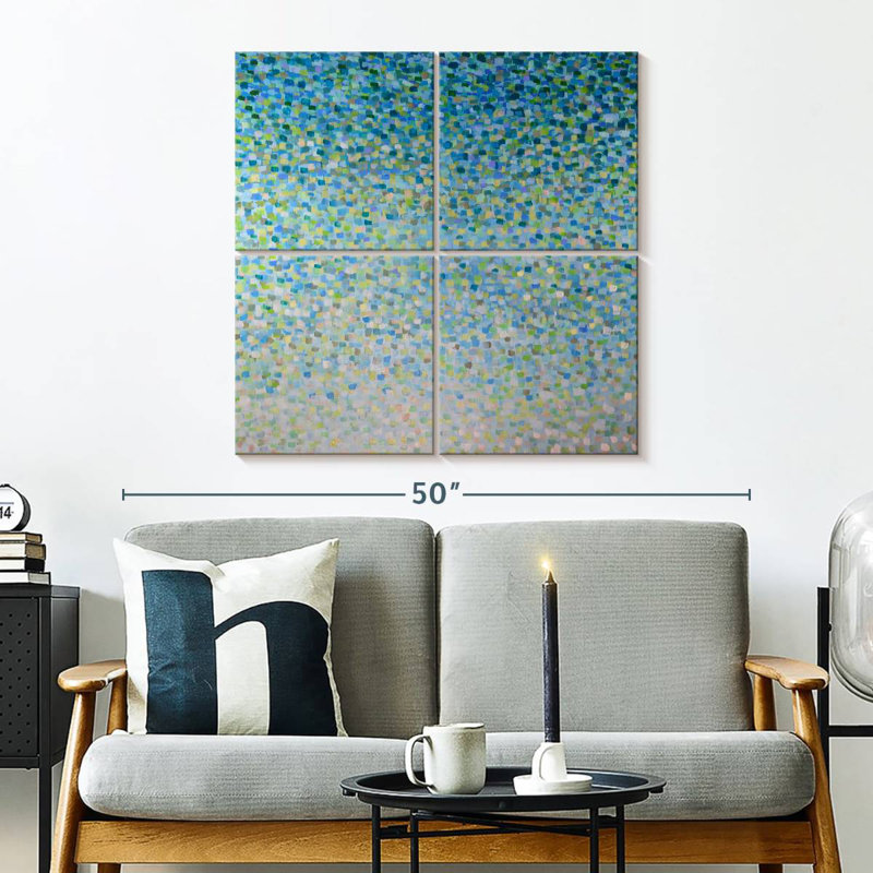 Verre bleu de mer, H 32 po x l 32 po
