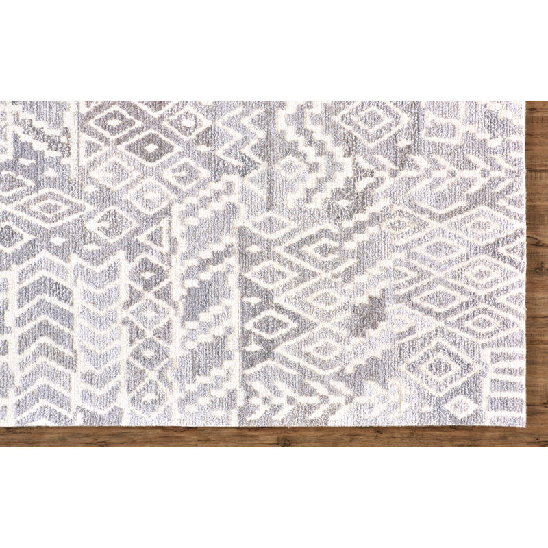 Amirah Geometric Wool/Viscose/Cotton Taupe/Gray Area Rug, Rectangle 5' x 8'