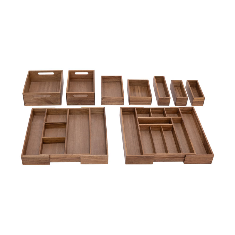 Ensemble de 9 tiroirs en bois d'acacia