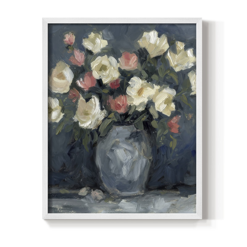 Impasto Floral Arrangement II, reproduction encadrée - bois massif, H 11 po x l 9 po, Blanc