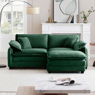 Corduroy Upholstered Large Deep Seat 2 Seater Sofa with Ottoman