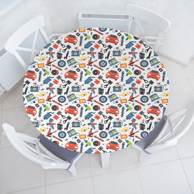 Bungalow Rose Auto Mechanic Fitted Round Tablecloth Diameter Multicolor
