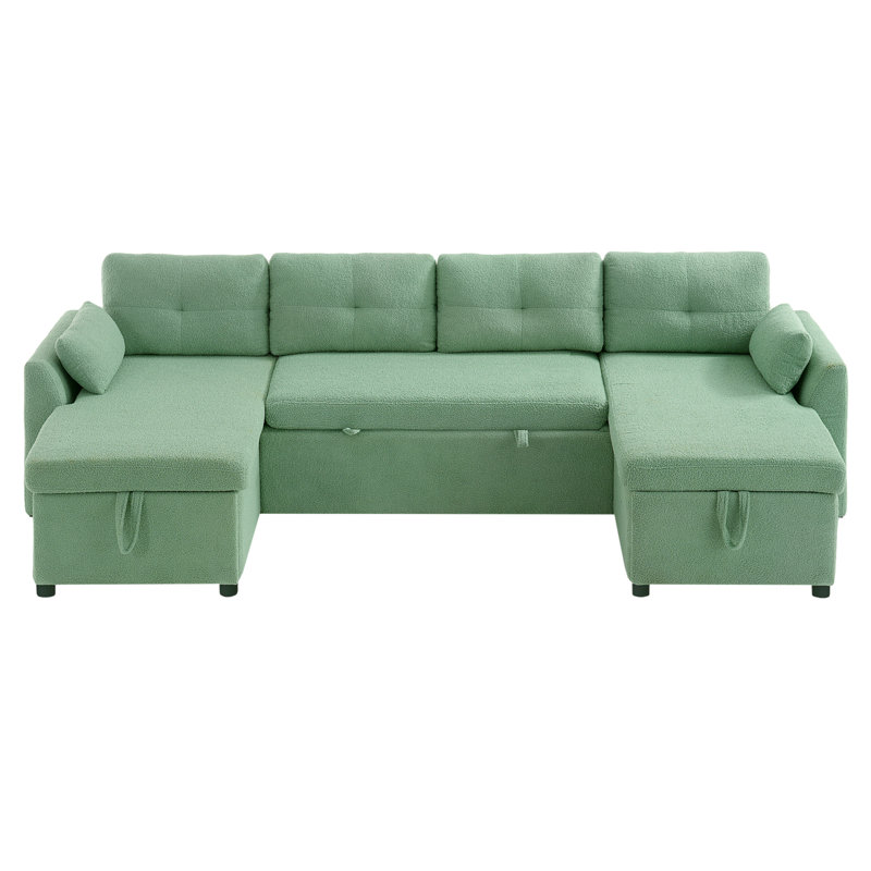 Modern Sectional Sofa U-Shaped Sleeper Sofa 107" Sofa Bed With Ample Storage Space And USB Ports For Living Room, Green