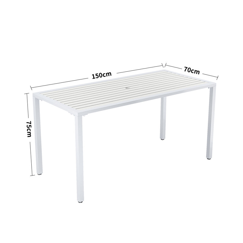 Bacup Rectangular Metal Outdoor Dining Table With Umbrella Hole , cm W cm D, Black, Grey, 72cm H x 70cm W x 150cmL