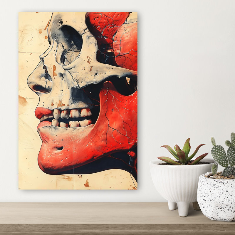 Art mural abstrait rétro crâne rouge, 18" H x 12" W