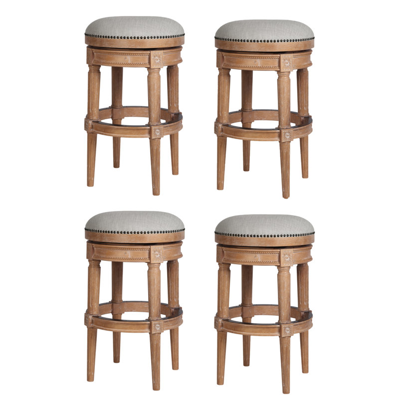 Mehar Swivel Backless Bar & Counter Stool, Weathered Natural, 4, Bar Stool (31'' Seat Height)