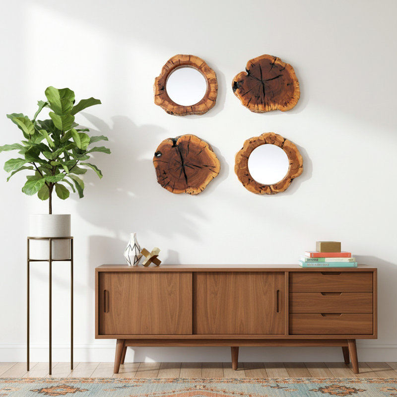 Ensemble de quatre miroirs en bois massif fait à la main