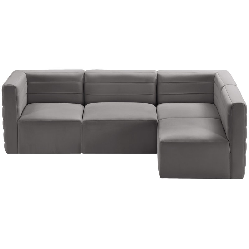 Enso Velvet L-Shaped Sectional Reversible, Grey Velvet