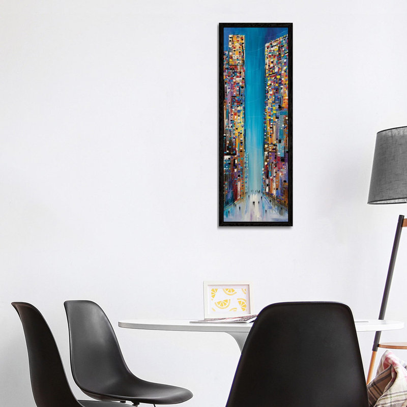 City Expression by Ekaterina Ermilkina - Panoramic Painting on Canvas, 121.92 cm H x 40.64 cm W, Black Framed