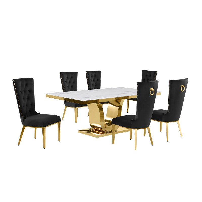 Ensemble de salle à manger Bankhead, 7, Noir / or