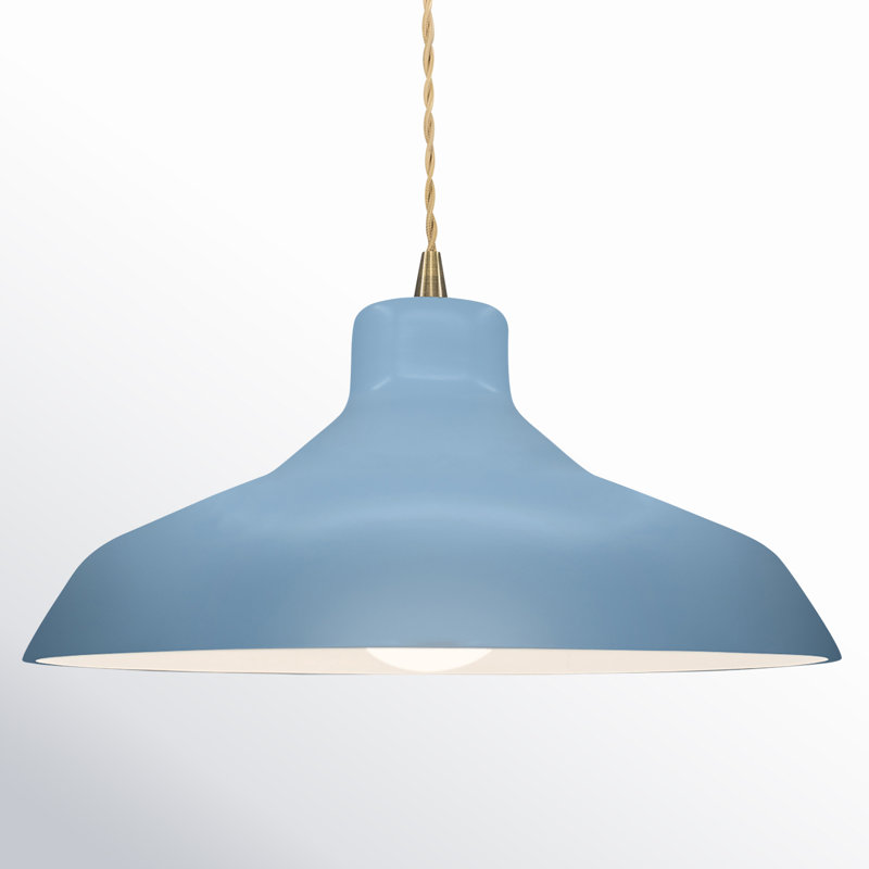 Luminaire suspendu en forme de dôme à 1 lumière Fallon, Bleu ciel, H 7,5 po x l 15,5 po x P 15,5 po, Laiton antique