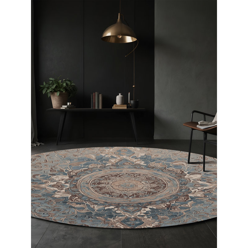 Machine Washable Gray Area Rug, Round 6'