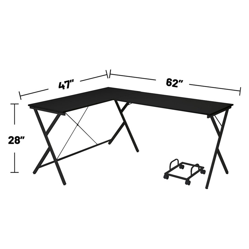 Space-Saving Black L-Shape Computer Desk with Computer Holder