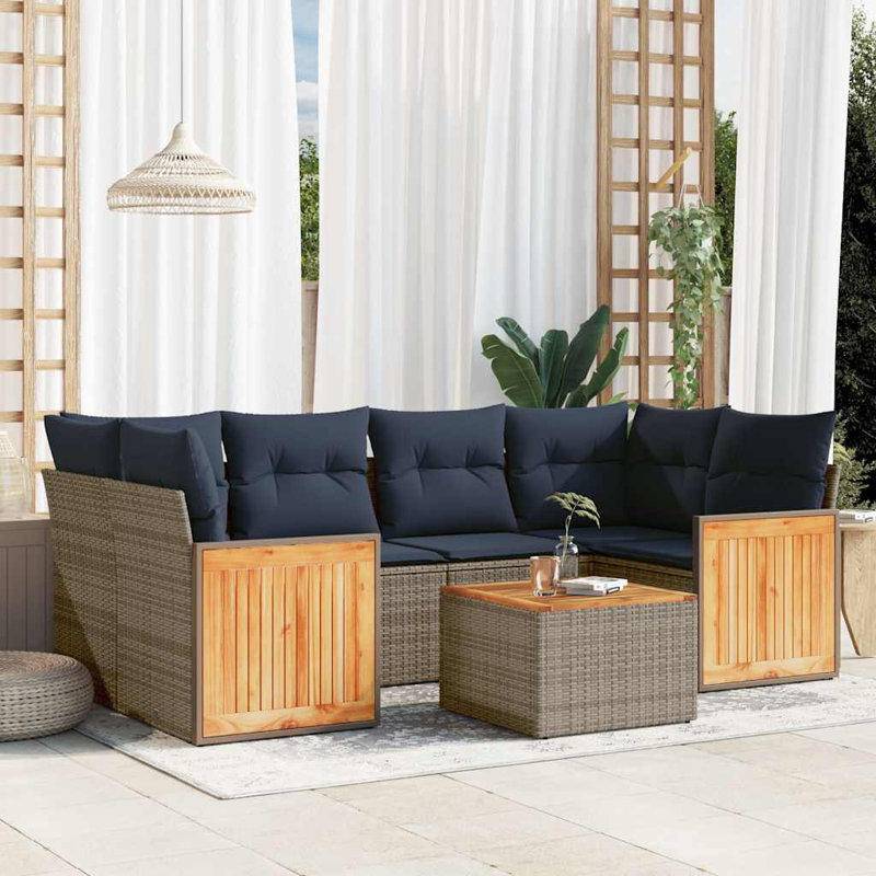  Ensemble de canapé de patio 7 pièces avec coussins en rotin de polyester gris