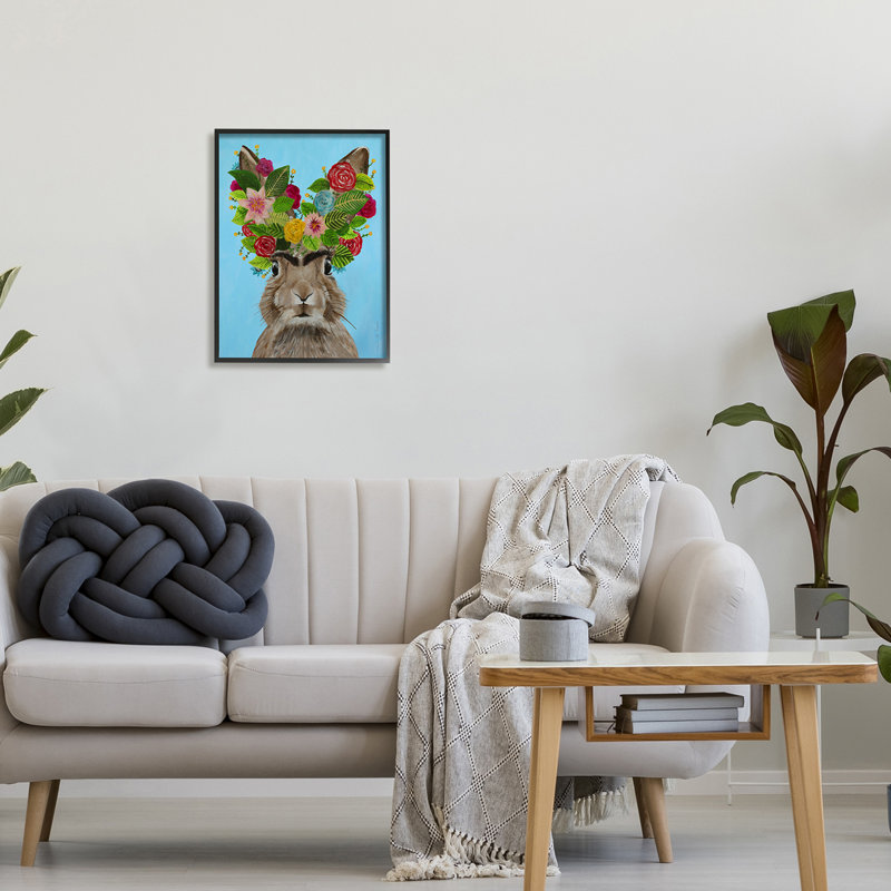 «Brown Bunny Rabbit Ears» par Coco de Paris - Peinture, H 20 po x l 16 po x P 1,5 po, Giclée encadrée noir minuit