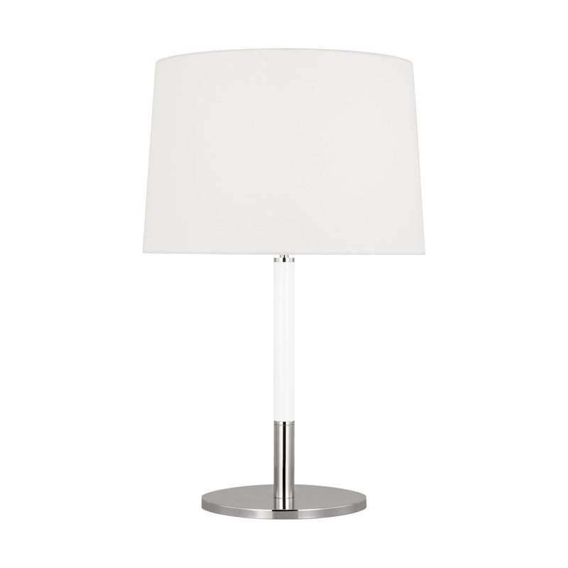 Polished Nickel White Steel Table Lamp with Linen Shade