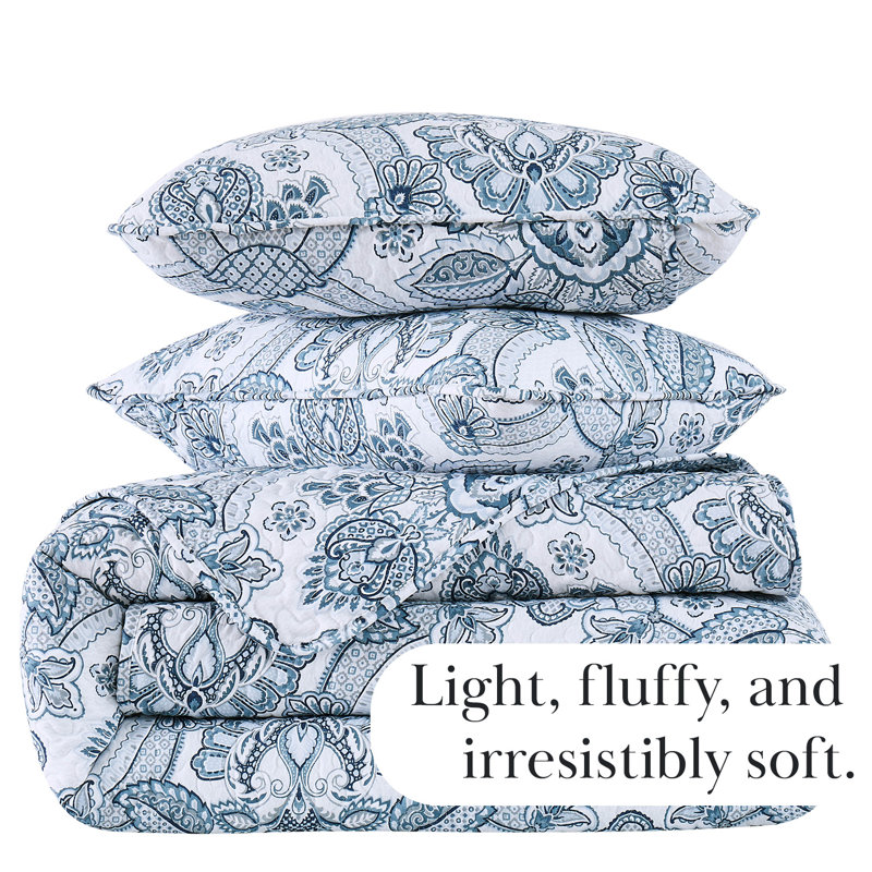 Enchantment Microfiber Quilt Set, King/Cal. King Quilt + 2 King Shams, Blue