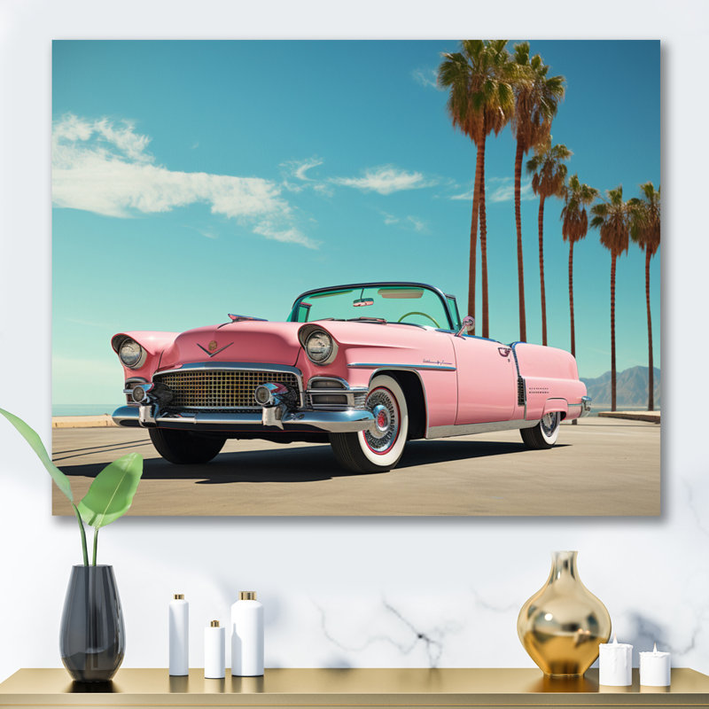 Miami Pink Cadillac III - Transportation Canvas Art Print, Toile tendue, H 30 po x l 40 po x P 1,5 po