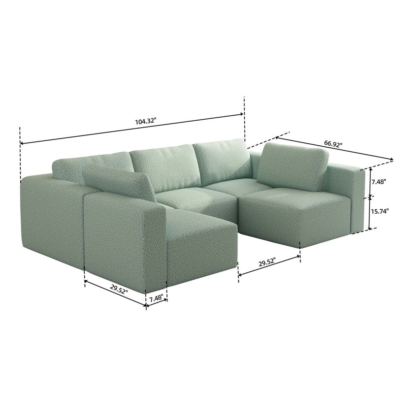 104,32 * 70,86 Canapé-lit modulaire modulaire, canapé modulaire avec méridienne et repose-pieds, ensemble modulaire convertible en forme de U