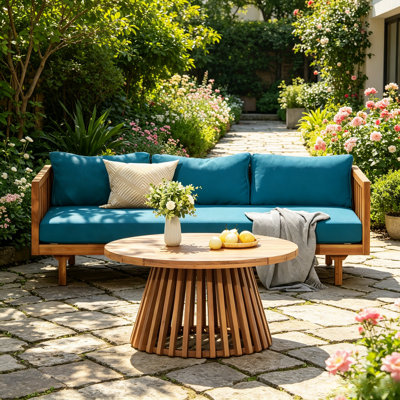Lit de jour d'extérieur 3 places avec table basse en bois d'acacia, ensemble de meubles de patio