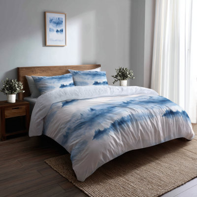 Ensemble de housse de couette et coussin décoratif Coastal Literie de 3 - Abstract Rustic Lake Mist