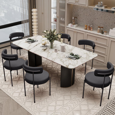 Boucle Dining Chairs Teddy Upholstered Dining Room Chairs Kitchen Chair With Metal Legs Mid Century Modern Chair For Dining Room, Kitchen