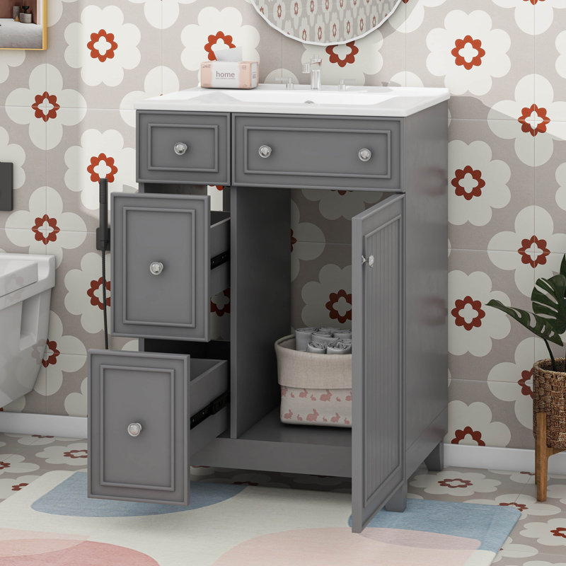 Meuble-lavabo 24 po avec deux tiroirs et une porte, Gris