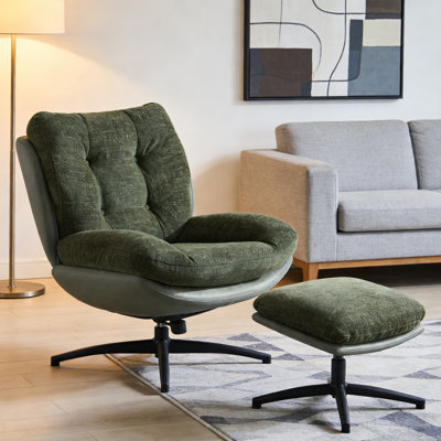 Modern 360° Swivel Chenille Accent Chair with Ottoman--Tufted Design