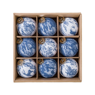 Christmas Ball Ornament Set 9Pcs – 3.15 In Cloth & Plastic Baubles with Gift Box for Tree (Blue/Green/Red)